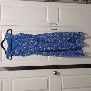 Blue Floral Print Midi Dress